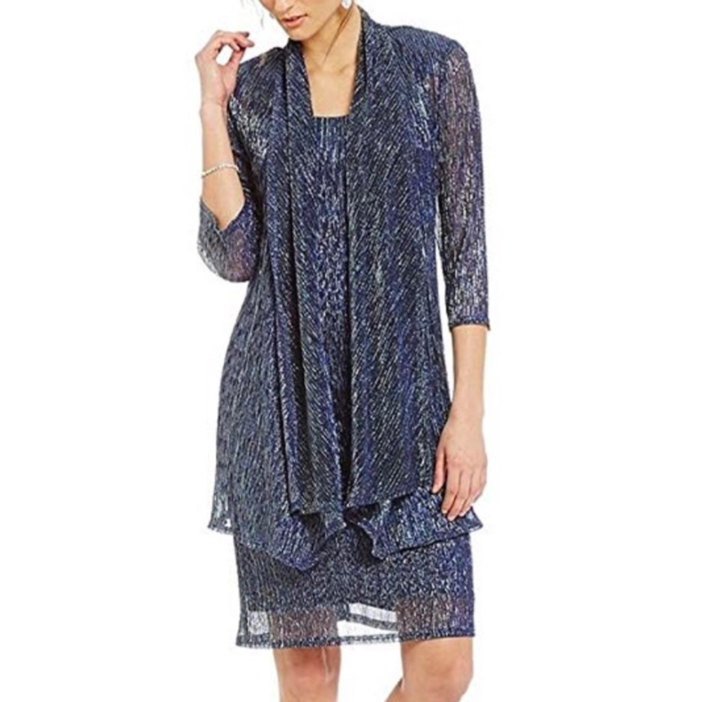 R&M Richards evening dress, blue and sliver